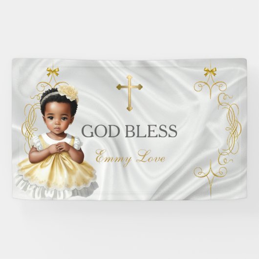 Baby Girl Taufe Christening Gold Cross Banner (Horizontal)