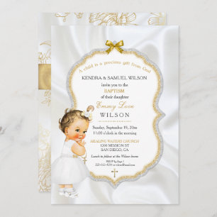 Baby Girl Taufe Christening Gold Cross Glitzer Einladung