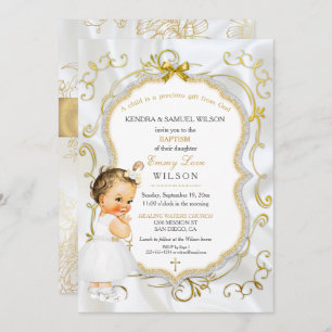 Baby Girl Taufe Christening Gold Cross Glitzer Einladung