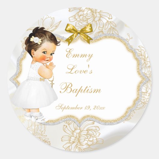Baby Girl Taufe Christening Gold Cross Runder Aufkleber (Vorderseite)