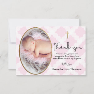 Baby Girl Taufe Christening Pink White Vielen Dank Dankeskarte