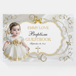 Baby Girl Taufe Christening White & Gold Cross Gästebuch