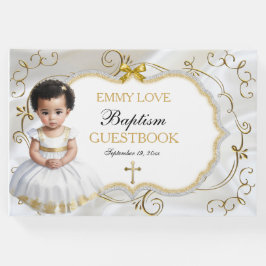 Baby Girl Taufe Christening White & Gold Cross Gästebuch