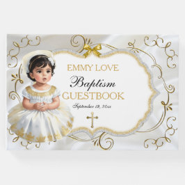 Baby Girl Taufe Christening White & Gold Cross Gästebuch