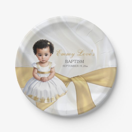 Baby Girl Taufe Christening White & Gold Pappteller (Vorderseite)