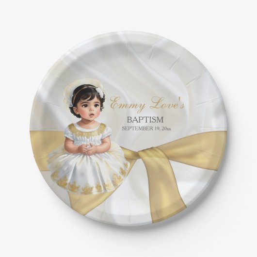 Baby Girl Taufe Christening White & Gold Pappteller (Vorderseite)