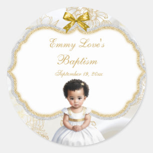 Baby Girl Taufe Christening White & Gold Runder Aufkleber