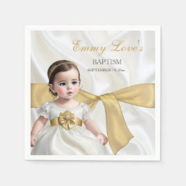 Baby Girl Taufe Christening White & Gold Serviette