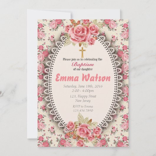 Baby Girl Taufe Einladung (Vorderseite)