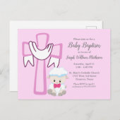 Baby Girl Taufe Kleines Lamm Niedlich rosa Einladu Postkarte (Vorne/Hinten)