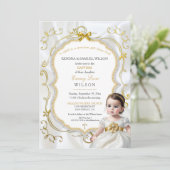 Baby Girl Taufe Kommune Christening Bibel Einladung (Stehend Vorderseite)