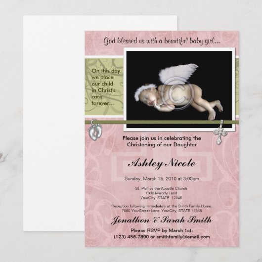 Baby Girl Taufe oder Einladung zur Feier (Vorne/Hinten)