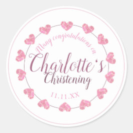 Baby Girl Taufe Rosa & Weiß Herzgeschenk Runder Aufkleber