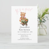 Baby Girl Teddy Bär Einladung (Stehend Vorderseite)