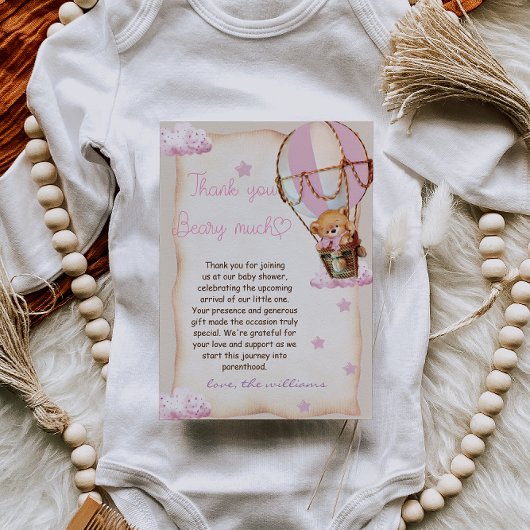 Baby Girl Teddy Bear Pink Dankeskarte