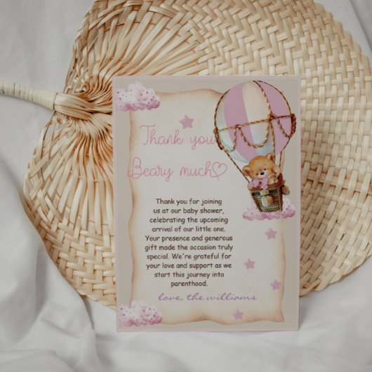 Baby Girl Teddy Bear Pink Dankeskarte