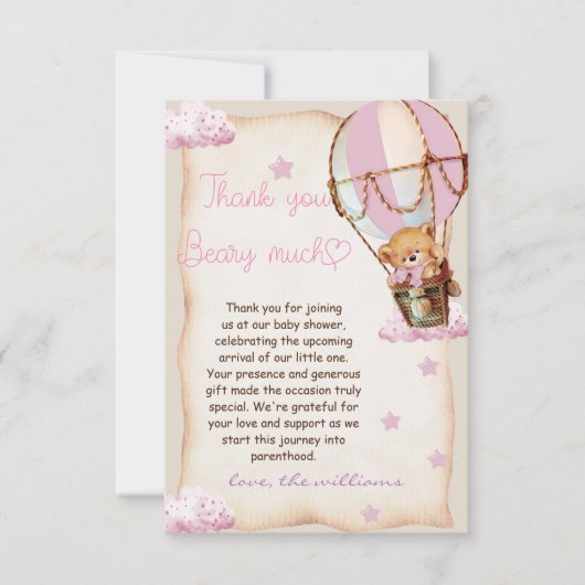 Baby Girl Teddy Bear Pink Dankeskarte (Vorderseite)