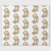 Baby Girl Teddy Bear Pink Watercolor Geschenkpapier (Flach)