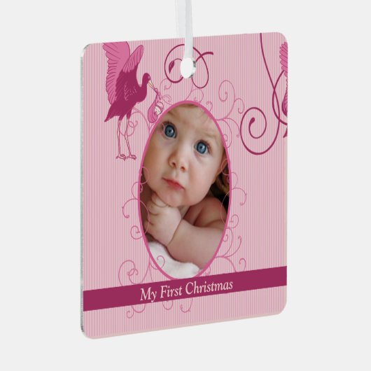 Baby Girl Tiny T-Shirt Foto Ornament mit Geburtsst (Vorderseite Rechts)