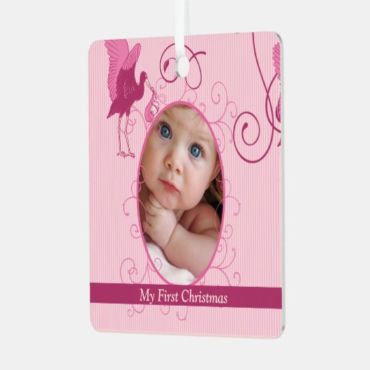 Baby Girl Tiny T-Shirt Foto Ornament mit Geburtsst (Vorderseite links)