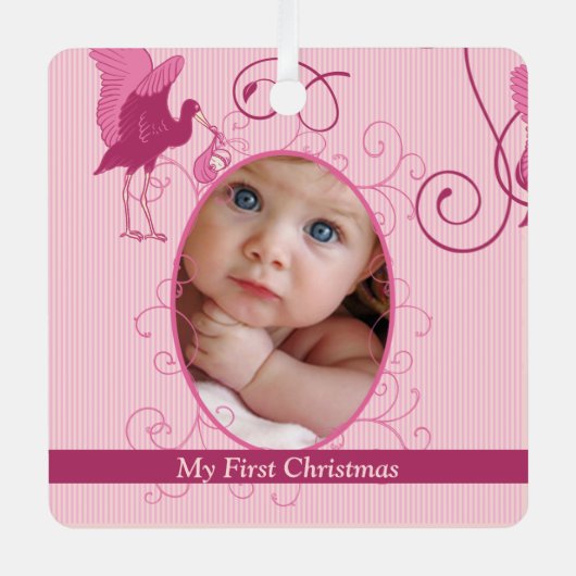 Baby Girl Tiny T-Shirt Foto Ornament mit Geburtsst (Vorderseite)