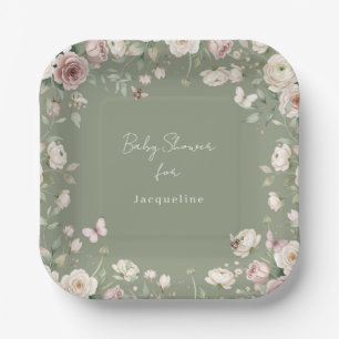 Baby Girl to Bee Rose Florale Moos Grün Dusche Pappteller