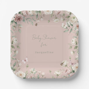 Baby Girl to Bee Rose Florale Pastellrosa Baby Sho Pappteller