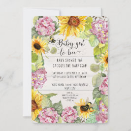 Baby Girl to Bee Sonnenblume Pink Hydrangeas Dusch Einladung
