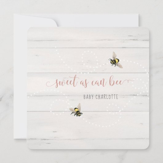 Baby Girl to Bee Sonnenblume Pink Hydrangeas Dusch Einladung (Rückseite)