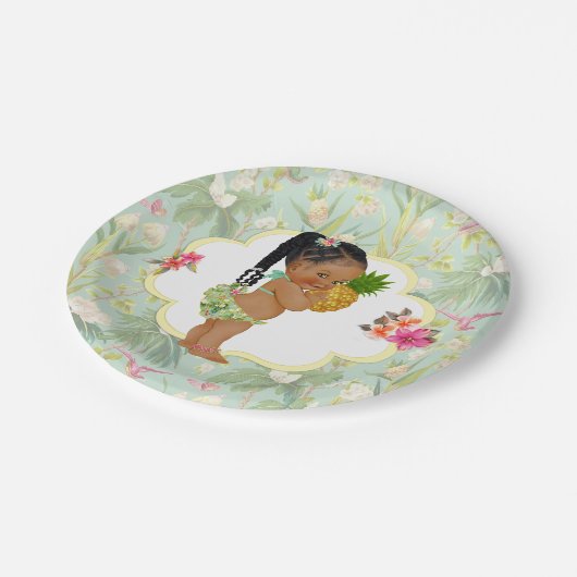 Baby Girl Tropical Hawaiian Luau Hibiskus Braids Pappteller (Schrägansicht)