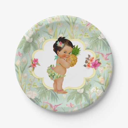 Baby Girl Tropical Hawaiian Luau Hibiskus Pappteller (Vorderseite)
