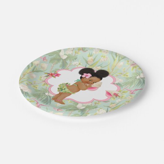 Baby Girl Tropical Hawaiian Luau Hibiskus Puffs Pappteller (Schrägansicht)