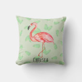 Baby Girl Tropical Pink Flamingo Name Kinderzimmer Kissen (Vorderseite)