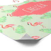 Baby Girl Tropical Pink Flamingo Name Kinderzimmer Poster (Ecke)