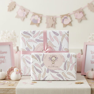 Baby Girl Turkey & Feathers Happy Thanksgiving Geschenkpapier