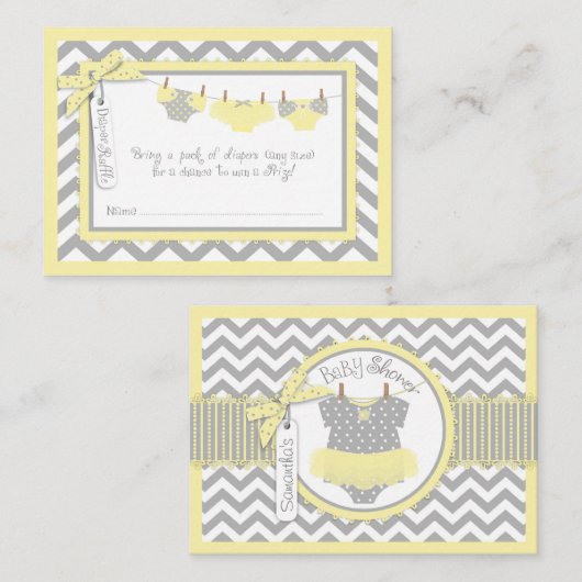 Baby Girl Tutu Diaper Raffle Ticket Begleitkarte (Vorne/Hinten)