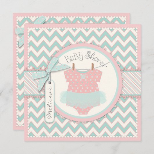 Baby Girl Tutu Zickzack Print Baby Dusche Einladung (Vorne/Hinten)
