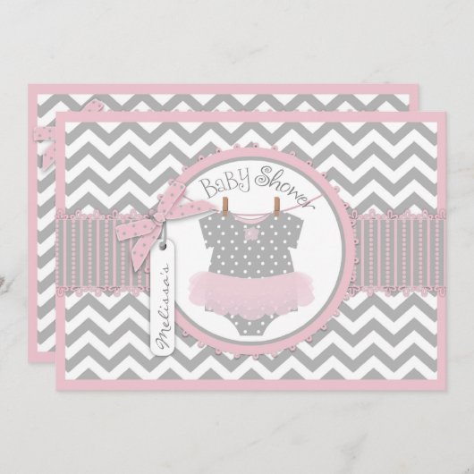 Baby Girl Tutu Zickzack Print Baby Dusche Einladung (Vorne/Hinten)