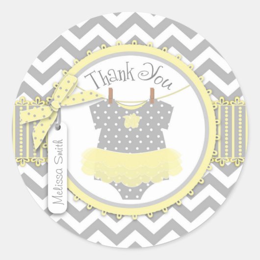Baby Girl Tutu Zickzack Print Dankeschön Label Runder Aufkleber (Vorderseite)