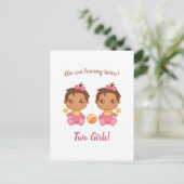 Baby Girl Twins Ankündigung Postkarte (Stehend Vorderseite)