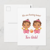 Baby Girl Twins Ankündigung Postkarte (Vorne/Hinten)