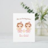 Baby Girl Twins Ankündigung Postkarte (Stehend Vorderseite)