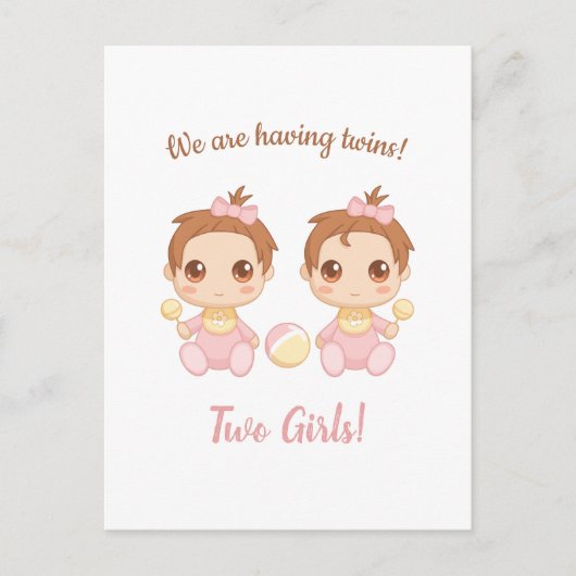 Baby Girl Twins Ankündigung Postkarte (Vorderseite)