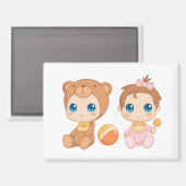 Baby Girl Twins Bear Jumpsuit Magnet (Vorderseite/Rückseite)