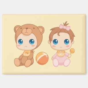 Baby Girl Twins Bear Jumpsuit Magnet