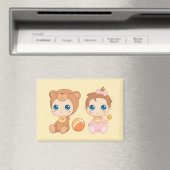 Baby Girl Twins Bear Jumpsuit Magnet (In Situ (Geschirrspüler))