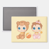Baby Girl Twins Bear Jumpsuit Magnet (Vorderseite/Rückseite)