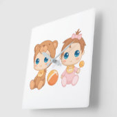 Baby Girl Twins Bear Jumpsuit Quadratische Wanduhr (Winkel)