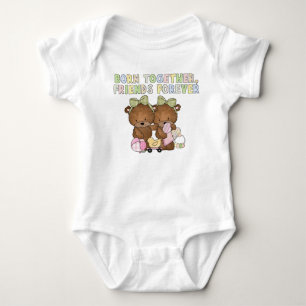 Baby Girl Twins Friends Bear Bodysuit Strampler