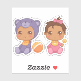 Baby Girl Twins Lila Bear Jumpsuit Aufkleber